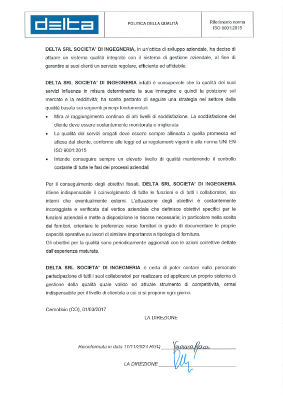 certificato-delta-como-POLITICA DELLA QUALITÀ DELTA SRL SOCIETÀ DI INGEGNERIA